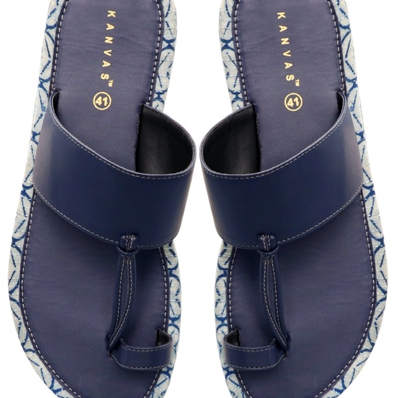 Blue Dabu Print Kolhapuri Chappals main image 5